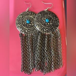 Turquoise and silver chair earrings